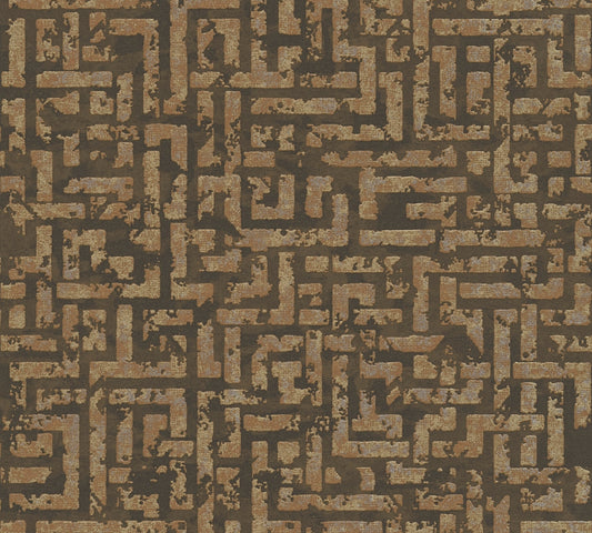 Livingwalls My Home My Spa Geometrische Vliestapete Braun Gold Silber 10,05 m x 0,53 m