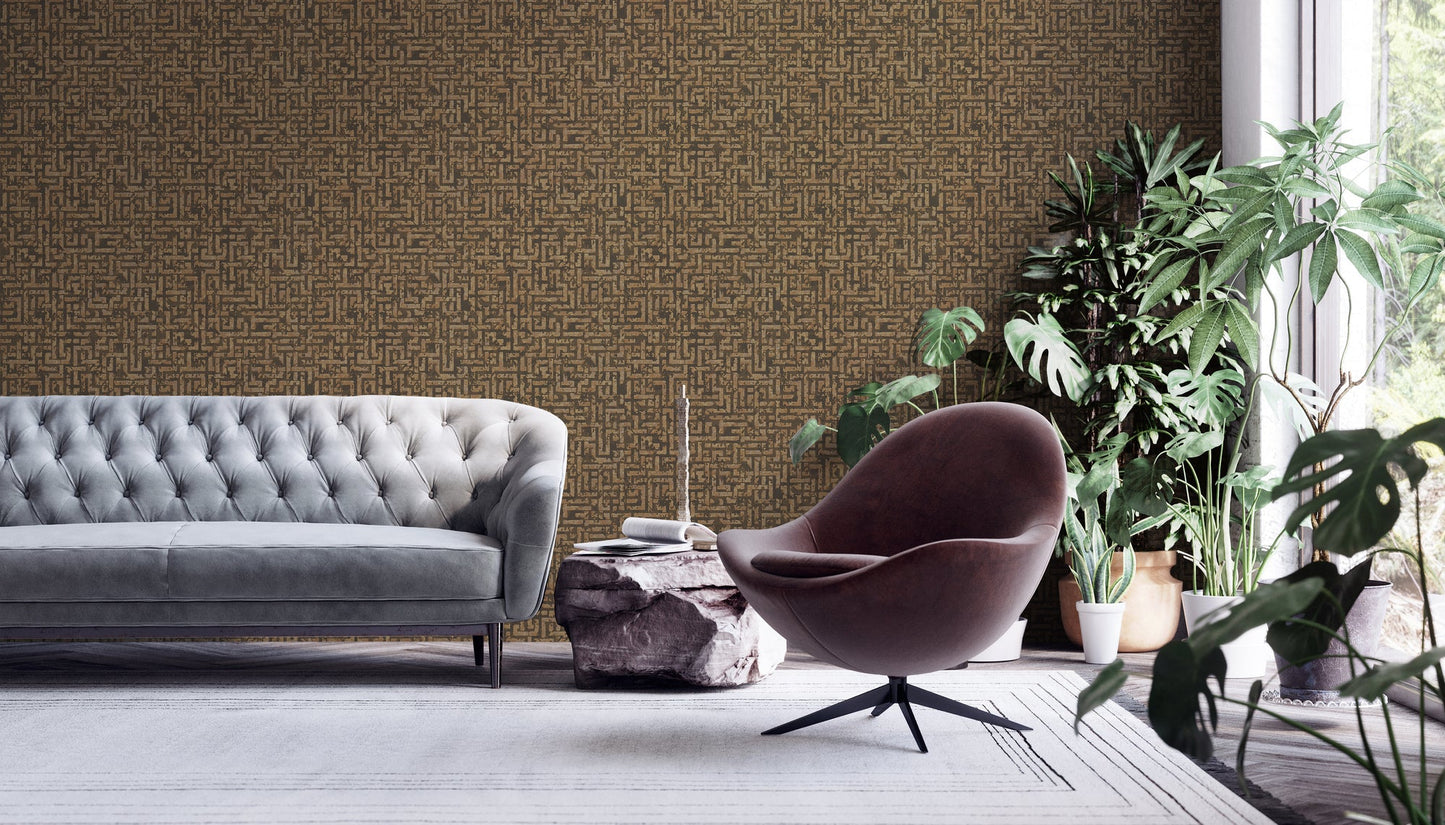 Livingwalls My Home My Spa Geometrische Vliestapete Braun Gold Silber 10,05 m x 0,53 m