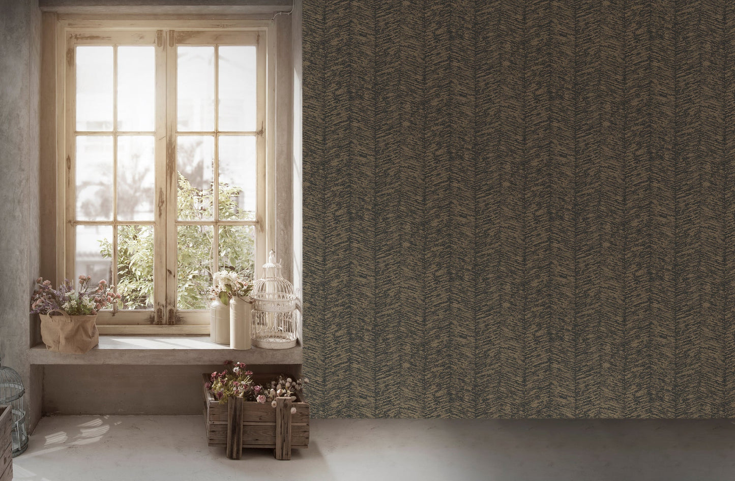 Livingwalls My Home My Spa Fischgräten Vliestapete Grau Braun 10,05 m x 0,53 m