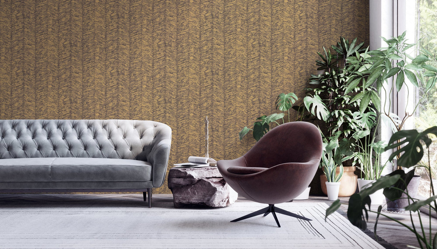 Livingwalls My Home My Spa Fischgräten Vliestapete Gold Braun 10,05 m x 0,53 m