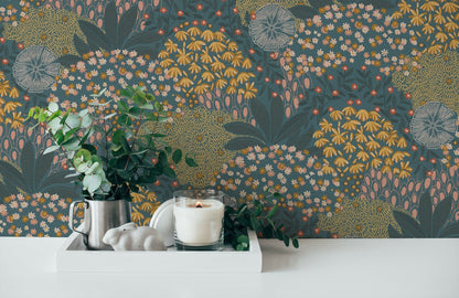 Nara Florale Vliestapete Bunt Türkis Gelb 10,05 m x 0,53 m