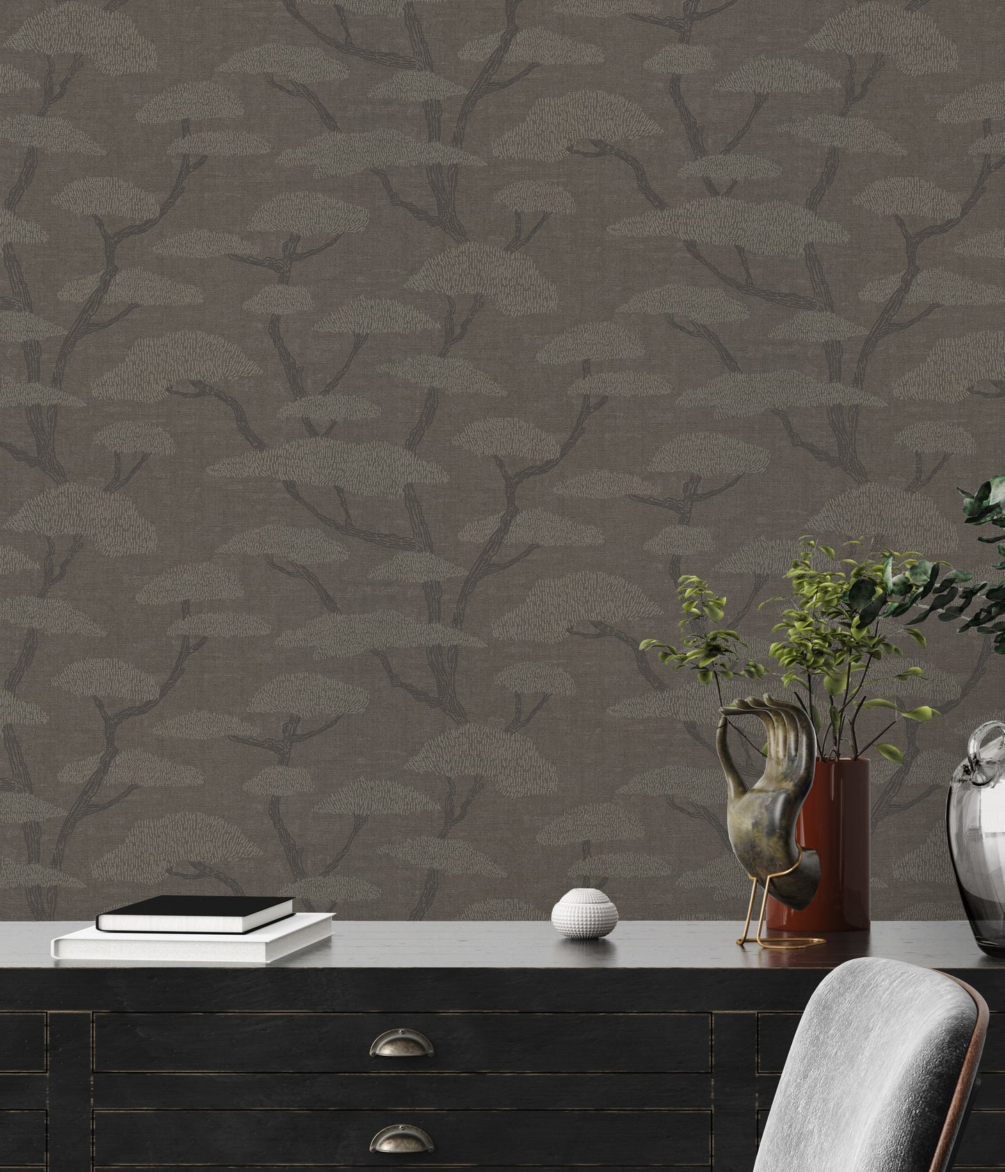 Nara Florale Vliestapete Anthrazit Grau Schwarz 10,05 m x 0,53 m