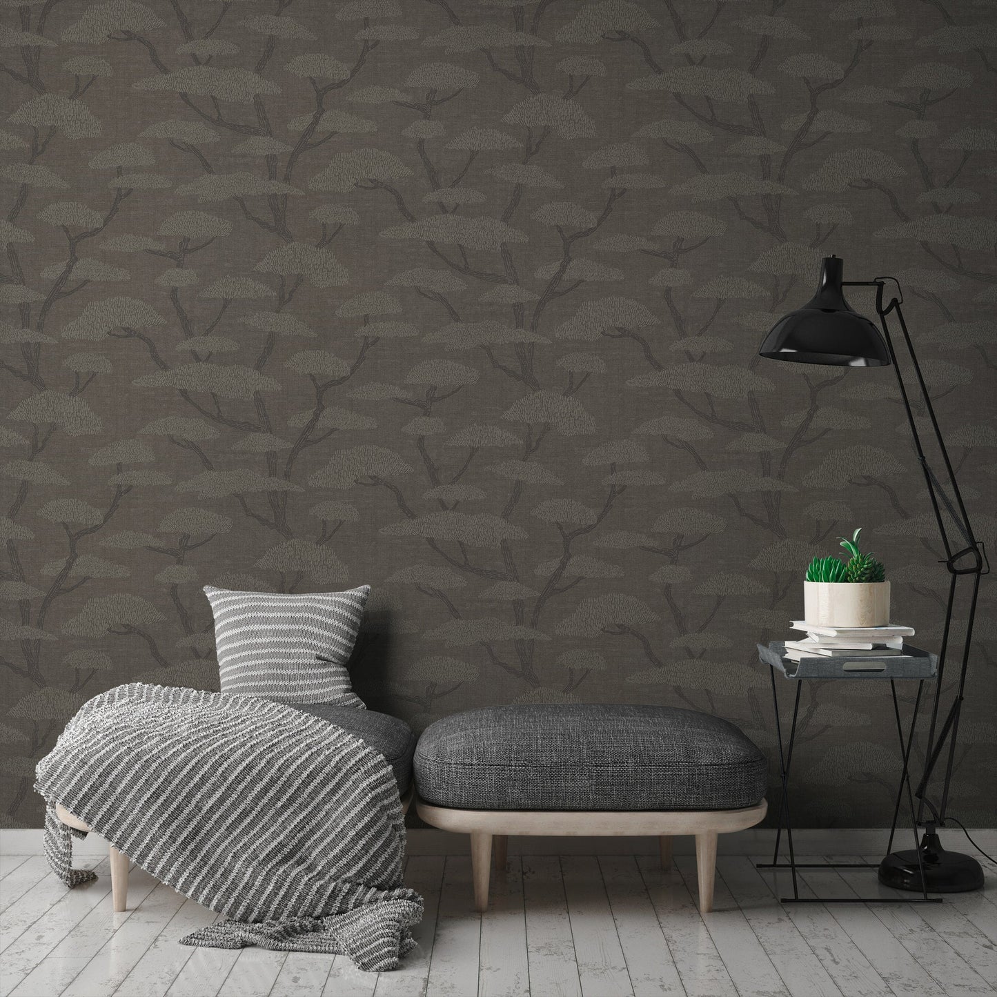 Nara Florale Vliestapete Anthrazit Grau Schwarz 10,05 m x 0,53 m