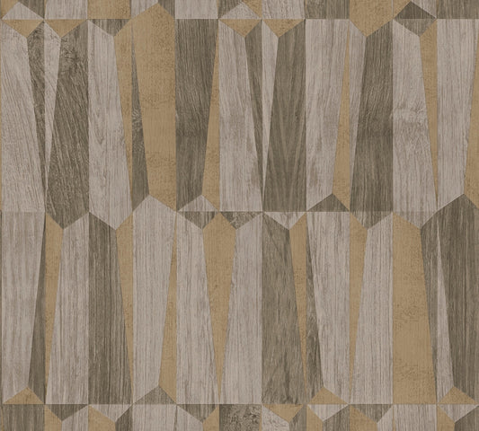 Nara Vliestapete in Holzoptik Braun Gold Grau 10,05 m x 0,53 m