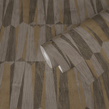 Nara Vliestapete in Holzoptik Braun Gold Grau 10,05 m x 0,53 m
