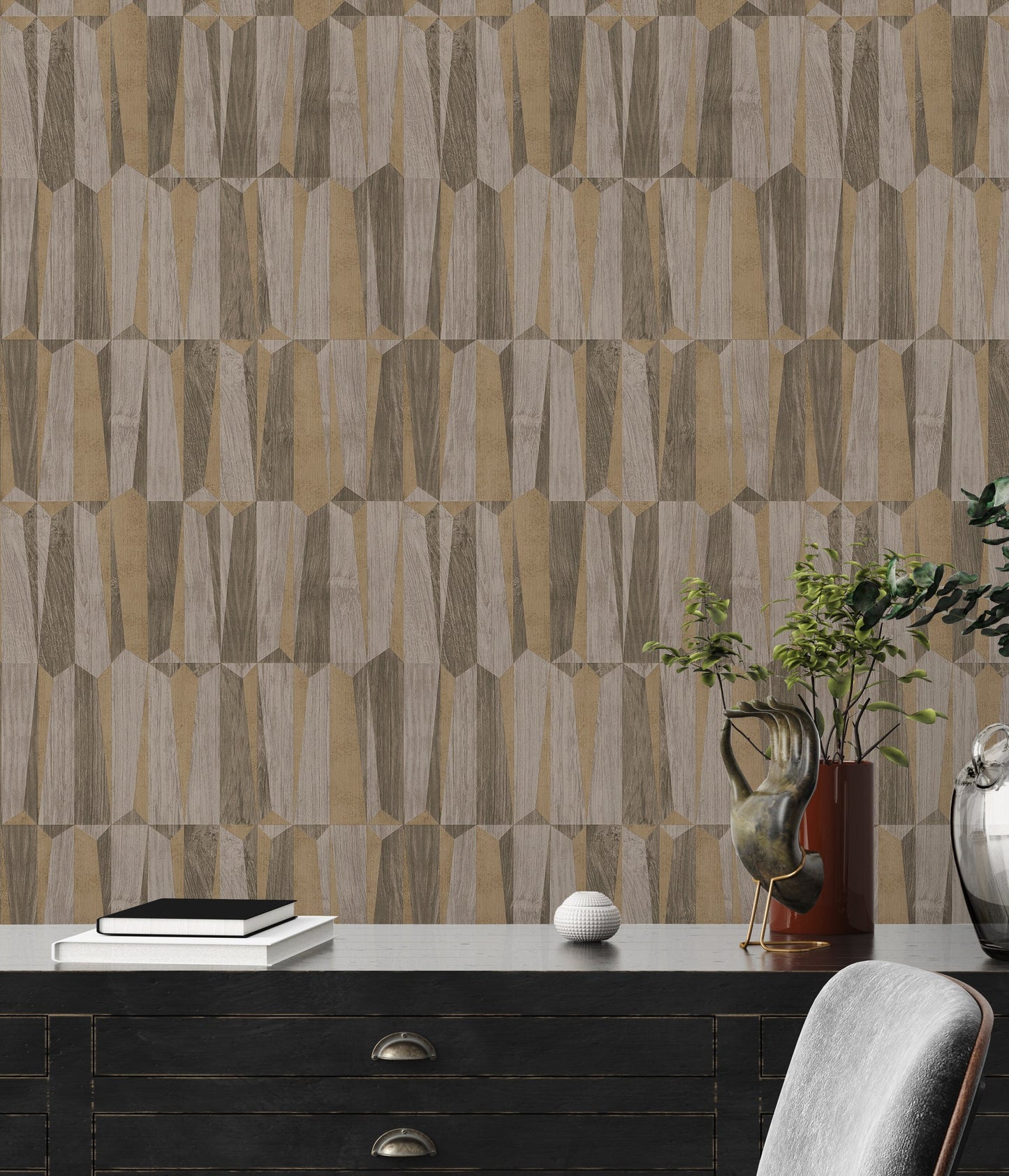 Nara Vliestapete in Holzoptik Braun Gold Grau 10,05 m x 0,53 m