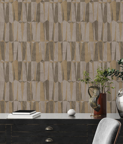 Nara Vliestapete in Holzoptik Braun Gold Grau 10,05 m x 0,53 m