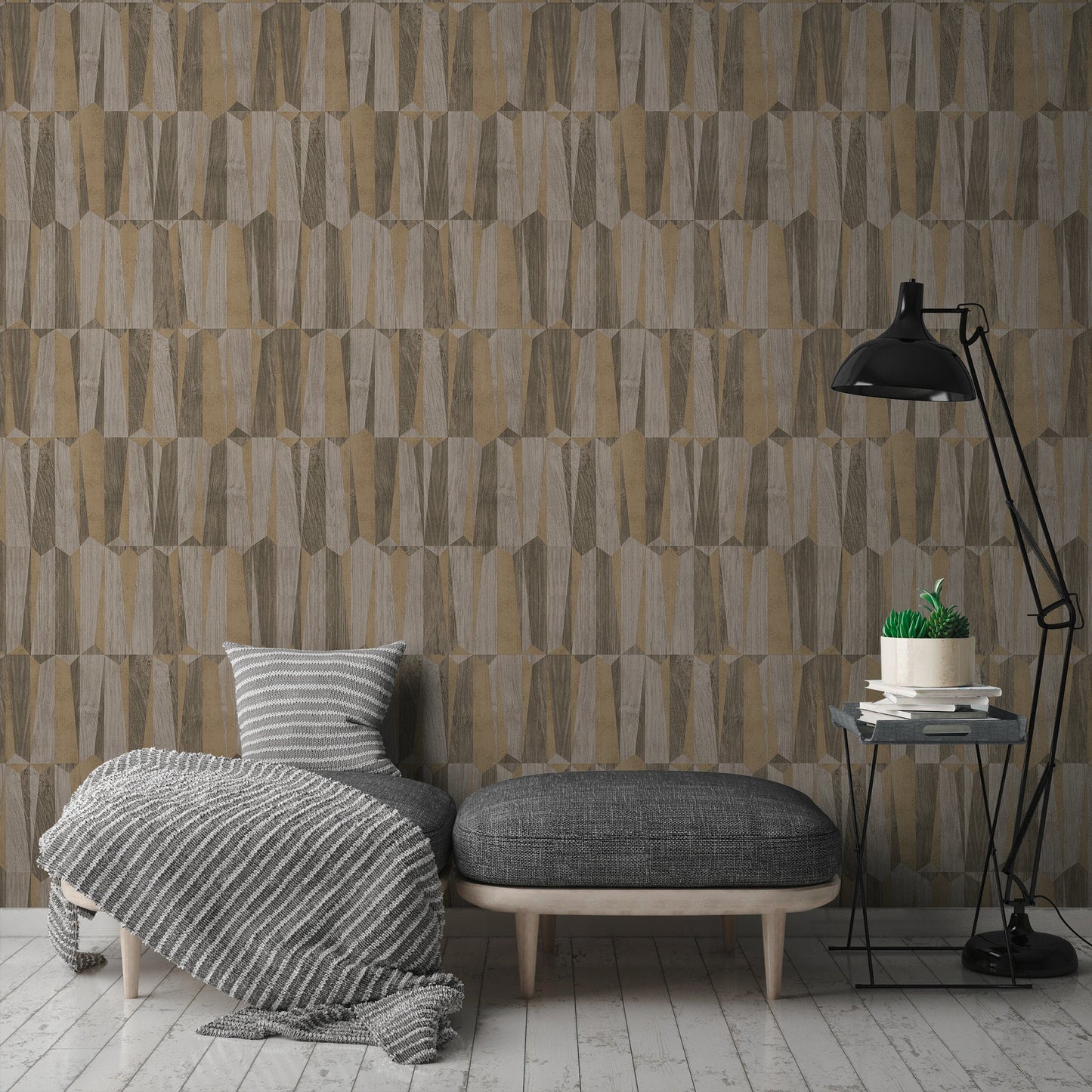 Nara Vliestapete in Holzoptik Braun Gold Grau 10,05 m x 0,53 m