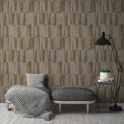 Nara Vliestapete in Holzoptik Braun Gold Grau 10,05 m x 0,53 m