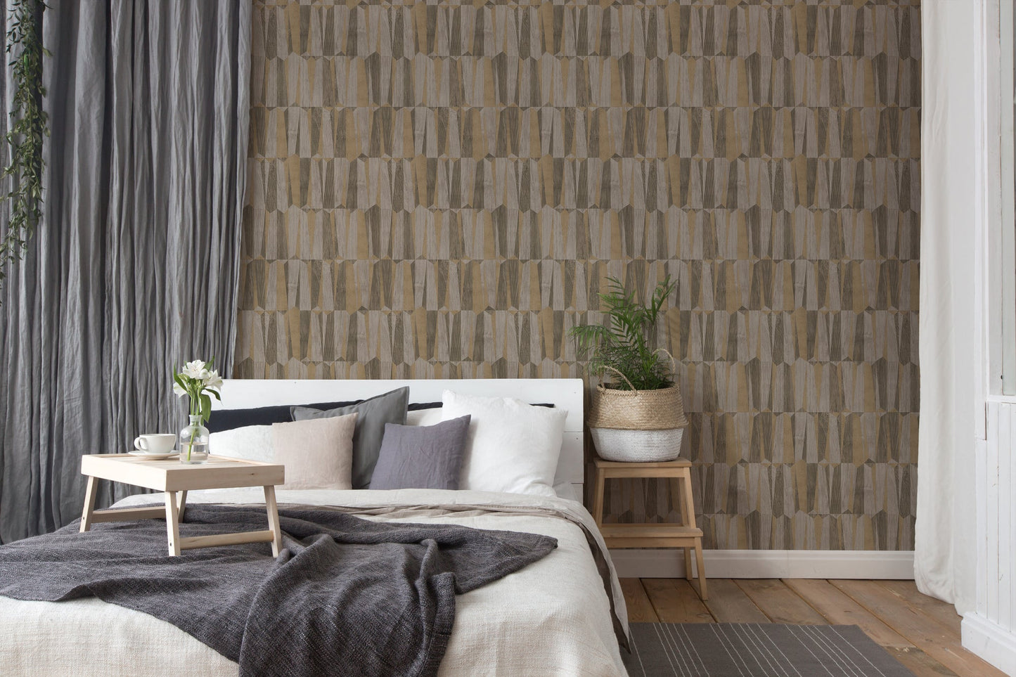 Nara Vliestapete in Holzoptik Braun Gold Grau 10,05 m x 0,53 m