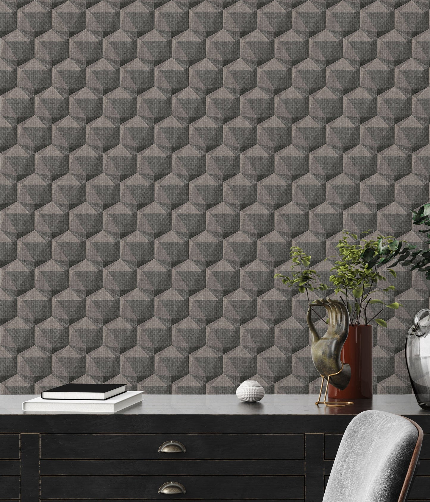 Nara Hexagon Vliestapete Grau Anthrazit 10,05 m x 0,53 m