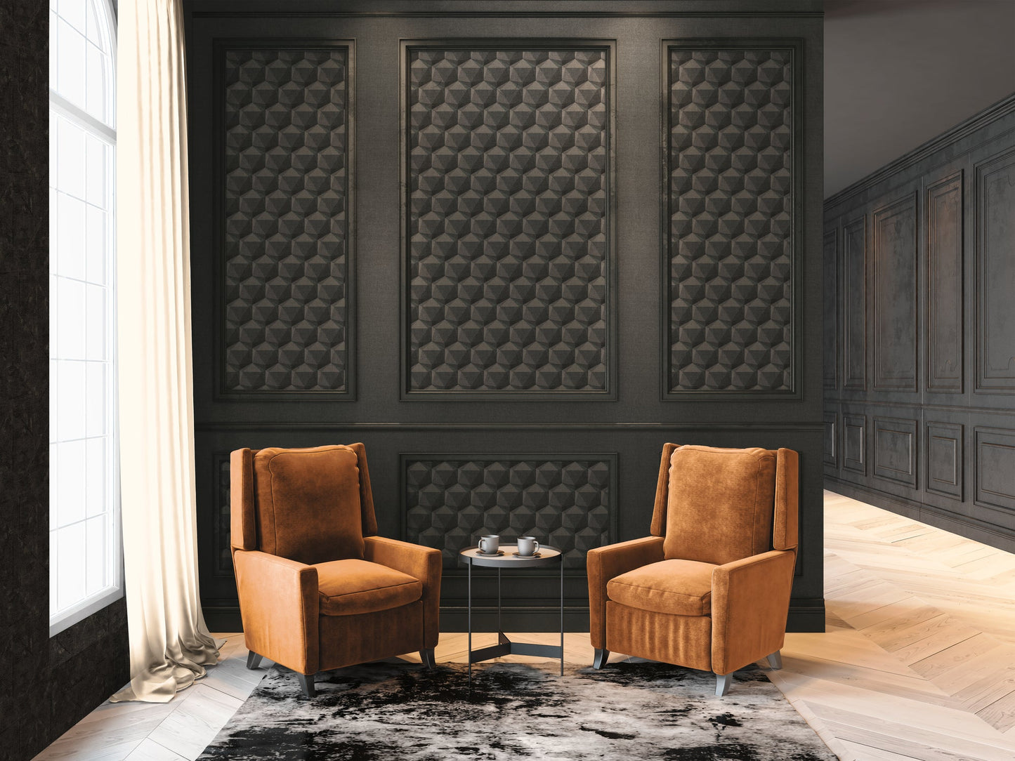 Nara Hexagon Vliestapete Grau Anthrazit 10,05 m x 0,53 m