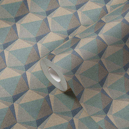 Nara Hexagon Vliestapete Blau Beige Grau Grün 10,05 m x 0,53 m