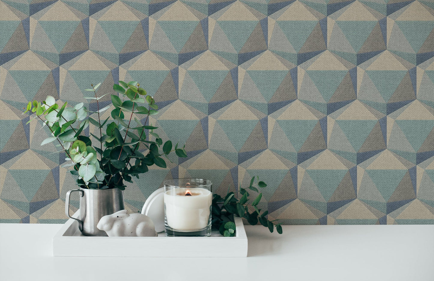Nara Hexagon Vliestapete Blau Beige Grau Grün 10,05 m x 0,53 m