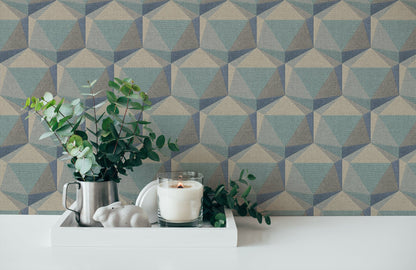 Nara Hexagon Vliestapete Blau Beige Grau Grün 10,05 m x 0,53 m