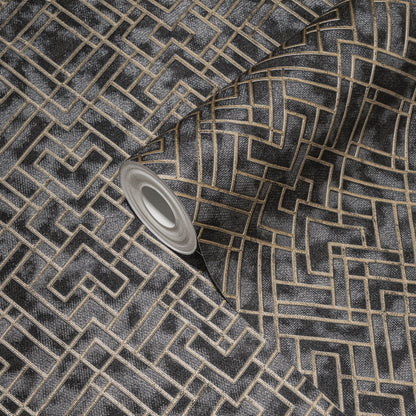 Livingwalls David Vienna Geometrische Vliestapete Schwarz Gold 10,05 m x 0,53 m