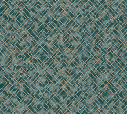 Livingwalls David Vienna Geometrische Vliestapete Petrol Gold 10,05 m x 0,53 m