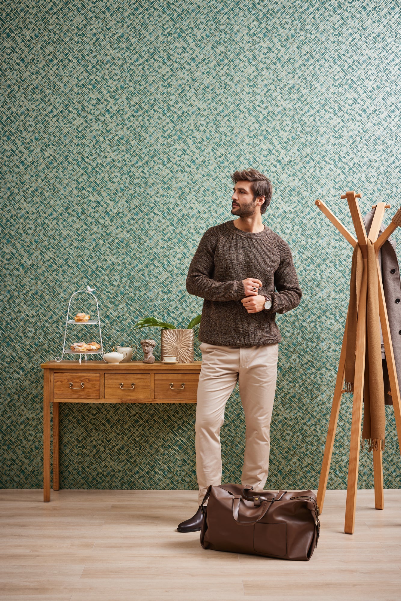 Livingwalls David Vienna Geometrische Vliestapete Petrol Gold 10,05 m x 0,53 m