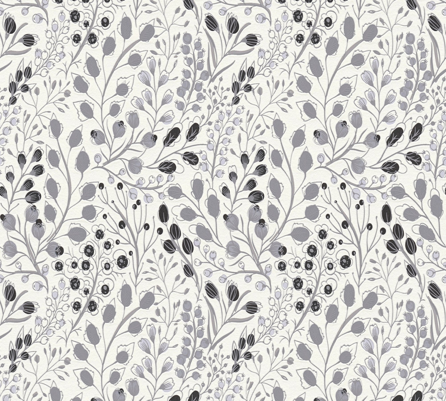 Attractive 2 Florale Vliestapete Grau Weiß Schwarz 10,05 m x 0,53 m