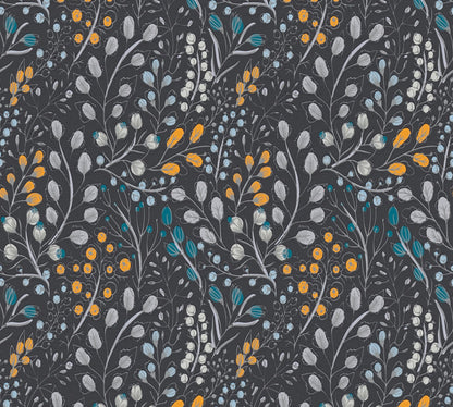 Attractive 2 Florale Vliestapete Schwarz Gelb Blau 10,05 m x 0,53 m
