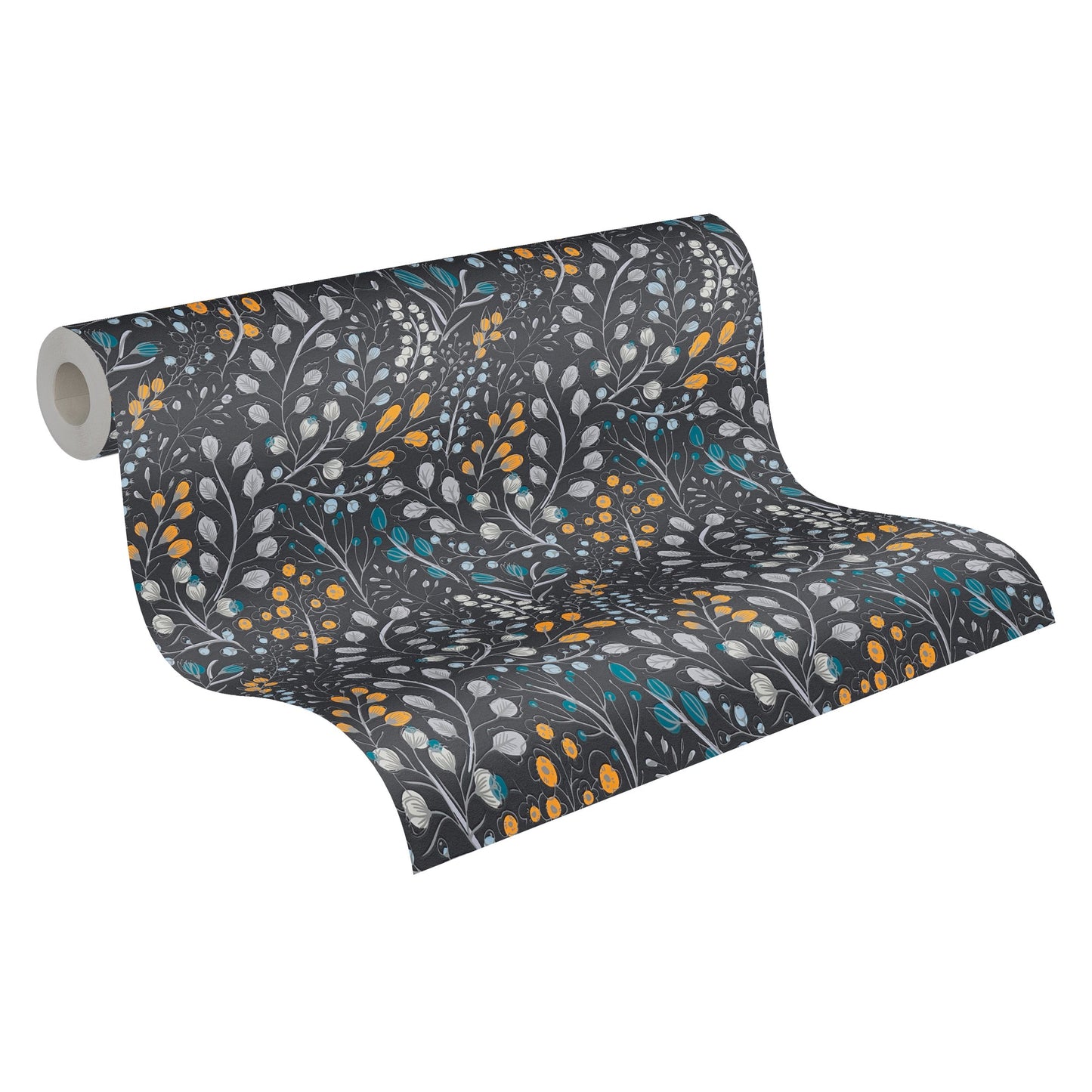 Attractive 2 Florale Vliestapete Schwarz Gelb Blau 10,05 m x 0,53 m