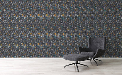 Attractive 2 Florale Vliestapete Schwarz Gelb Blau 10,05 m x 0,53 m
