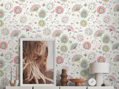 Livingwalls House of Turnowsky Florale Vliestapete Weiß Bunt Pink Grün 10,05 m x 0,53 m