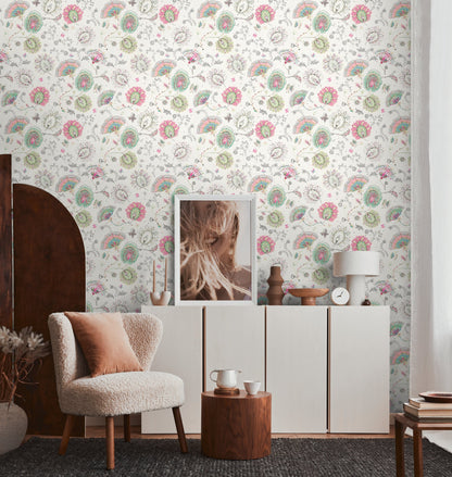 Livingwalls House of Turnowsky Florale Vliestapete Weiß Bunt Pink Grün 10,05 m x 0,53 m