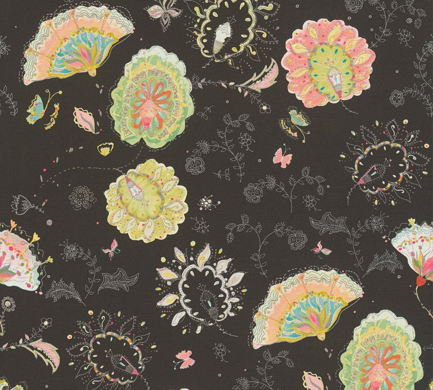 Livingwalls House of Turnowsky Florale Vliestapete Schwarz Bunt Orange Rosa 10,05 m x 0,53 m