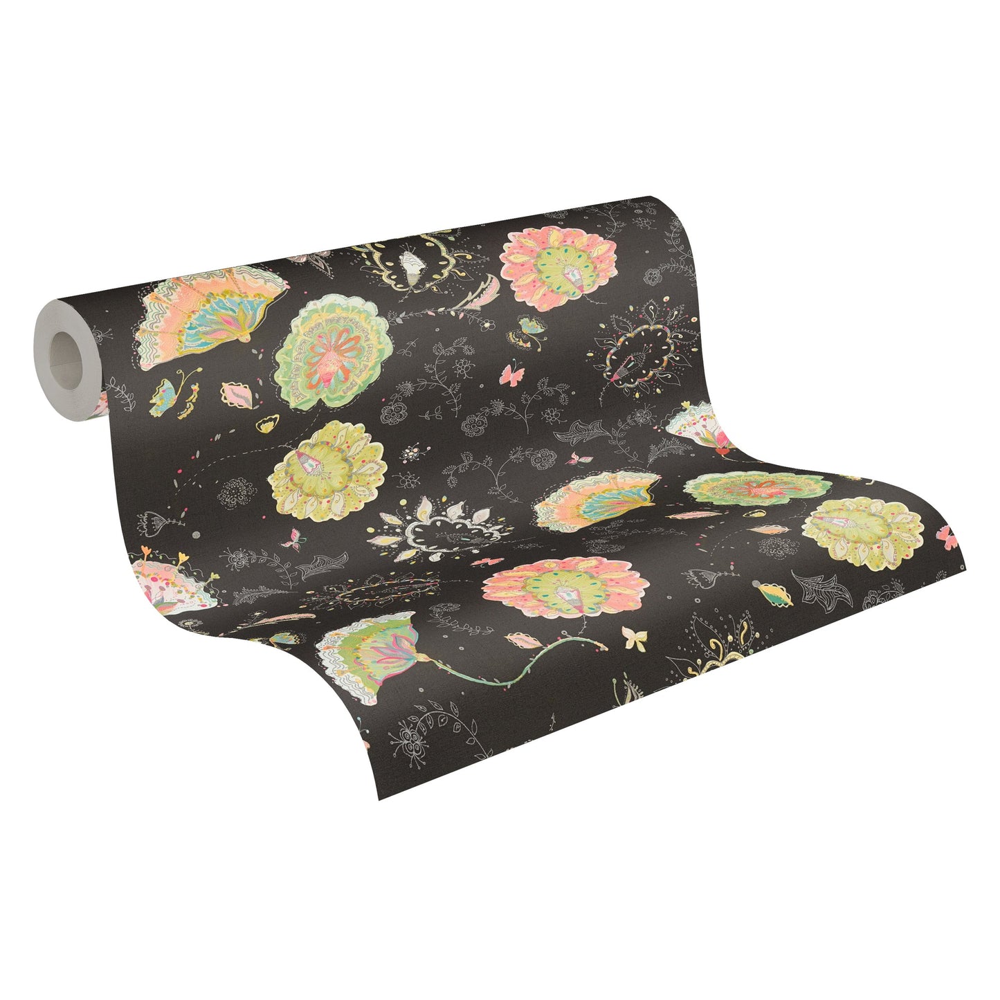 Livingwalls House of Turnowsky Florale Vliestapete Schwarz Bunt Orange Rosa 10,05 m x 0,53 m