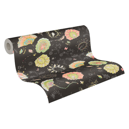 Livingwalls House of Turnowsky Florale Vliestapete Schwarz Bunt Orange Rosa 10,05 m x 0,53 m