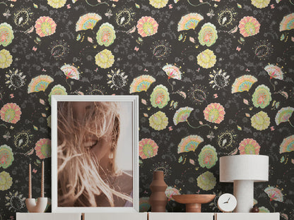 Livingwalls House of Turnowsky Florale Vliestapete Schwarz Bunt Orange Rosa 10,05 m x 0,53 m