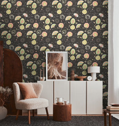 Livingwalls House of Turnowsky Florale Vliestapete Schwarz Bunt Orange Rosa 10,05 m x 0,53 m