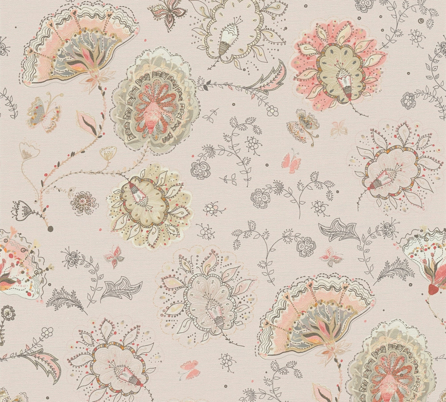 Livingwalls House of Turnowsky Florale Vliestapete Beige Rosa Grau Rot 10,05 m x 0,53 m