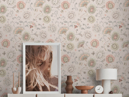 Livingwalls House of Turnowsky Florale Vliestapete Beige Rosa Grau Rot 10,05 m x 0,53 m