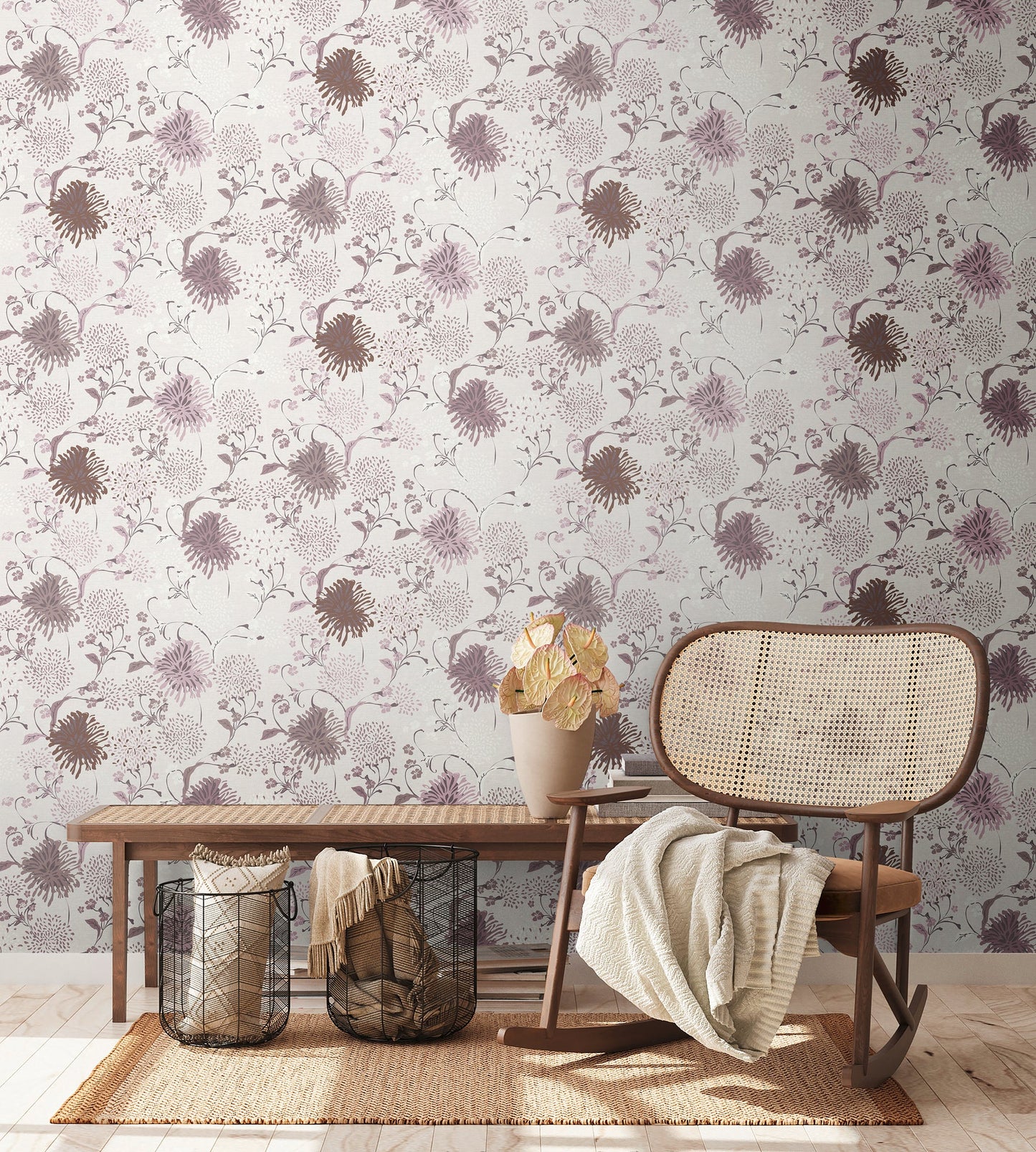 Livingwalls House of Turnowsky Florale Vliestapete Weiß Lila Rosa Creme 10,05 m x 0,53 m