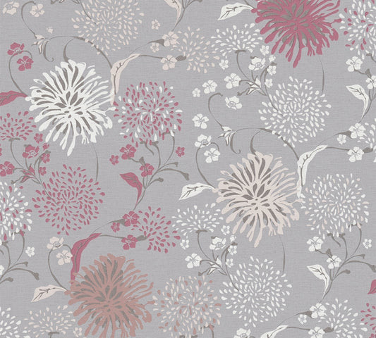 Livingwalls House of Turnowsky Florale Vliestapete Grau Weiß Rot Lila 10,05 m x 0,53 m