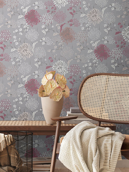 Livingwalls House of Turnowsky Florale Vliestapete Grau Weiß Rot Lila 10,05 m x 0,53 m