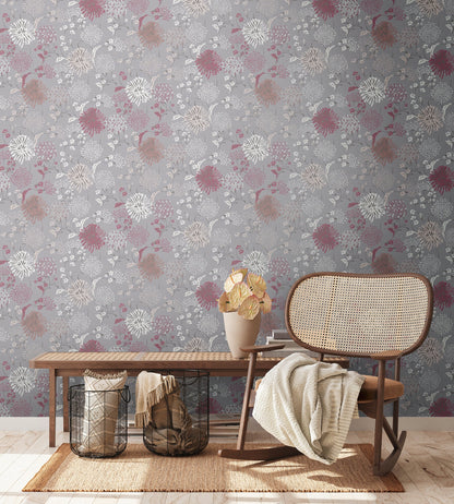 Livingwalls House of Turnowsky Florale Vliestapete Grau Weiß Rot Lila 10,05 m x 0,53 m