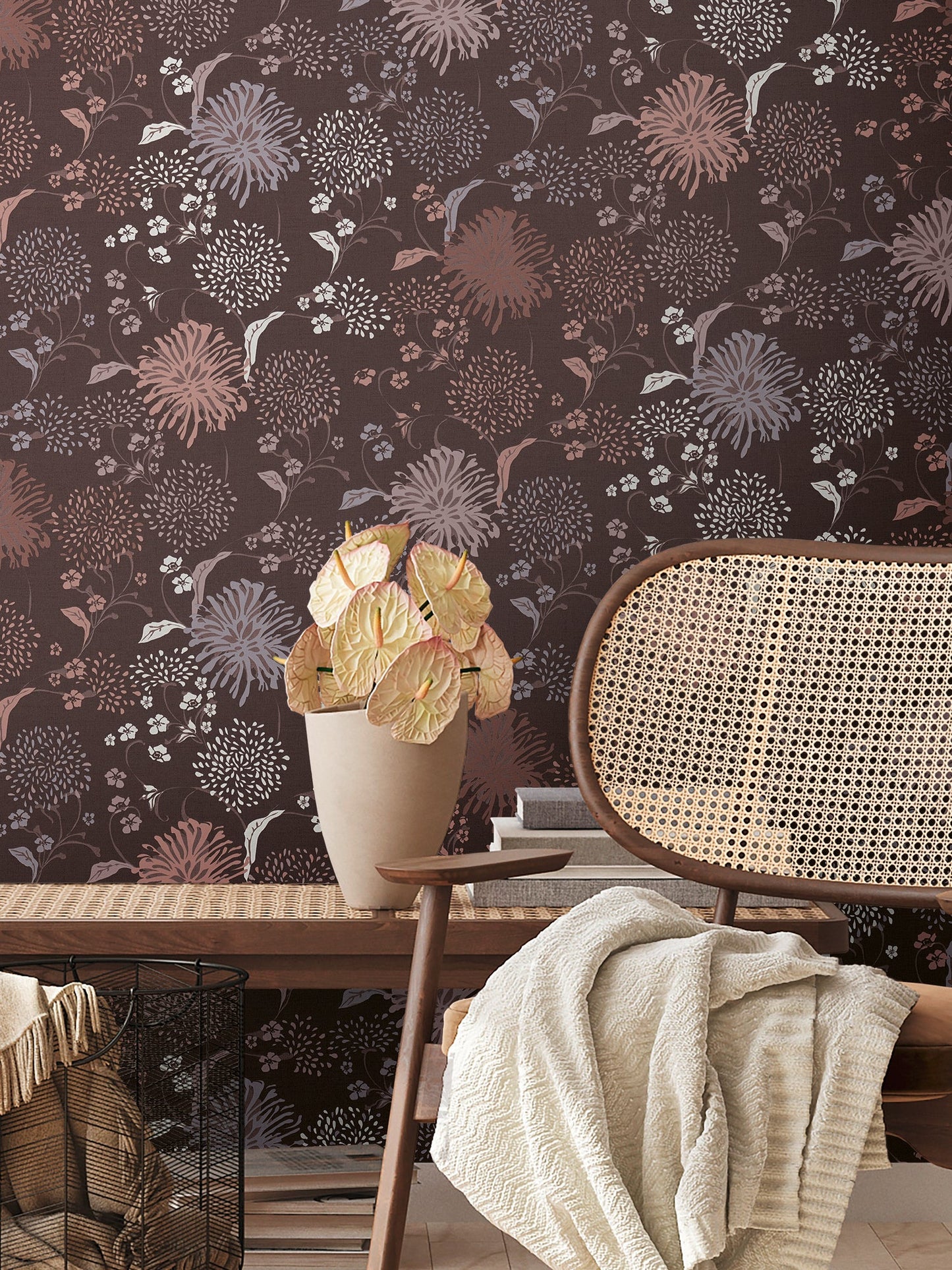 Livingwalls House of Turnowsky Florale Vliestapete Rot Lila Weiß Rosa 10,05 m x 0,53 m