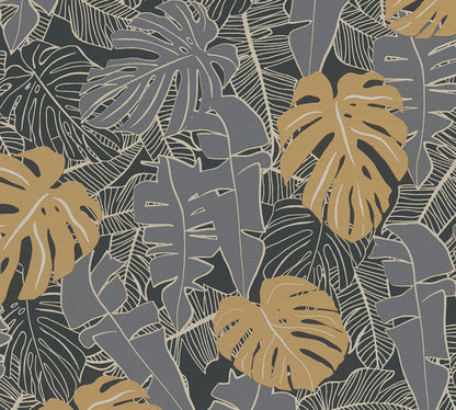 Livingwalls House of Turnowsky Dschungel Vliestapete Schwarz Gold Grau 10,05 m x 0,53 m