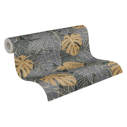 Livingwalls House of Turnowsky Dschungel Vliestapete Schwarz Gold Grau 10,05 m x 0,53 m