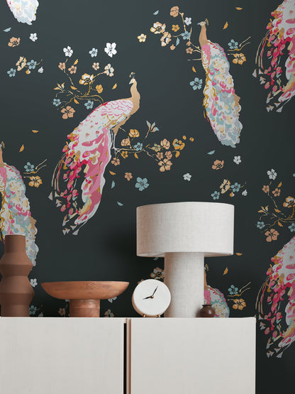 Livingwalls House of Turnowsky Florale Vliestapete Schwarz Gelb Orange Blau 10,05 m x 0,53 m