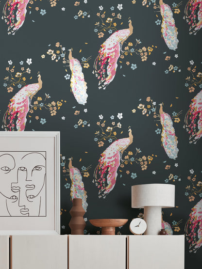 Livingwalls House of Turnowsky Florale Vliestapete Schwarz Gelb Orange Blau 10,05 m x 0,53 m