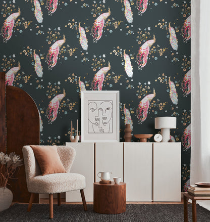 Livingwalls House of Turnowsky Florale Vliestapete Schwarz Gelb Orange Blau 10,05 m x 0,53 m