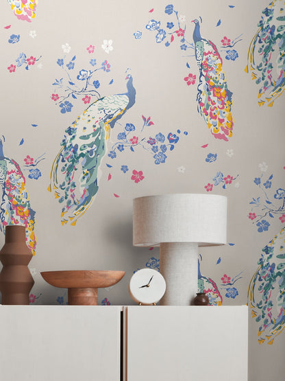 Livingwalls House of Turnowsky Florale Vliestapete Grau Blau Rot Weiß 10,05 m x 0,53 m
