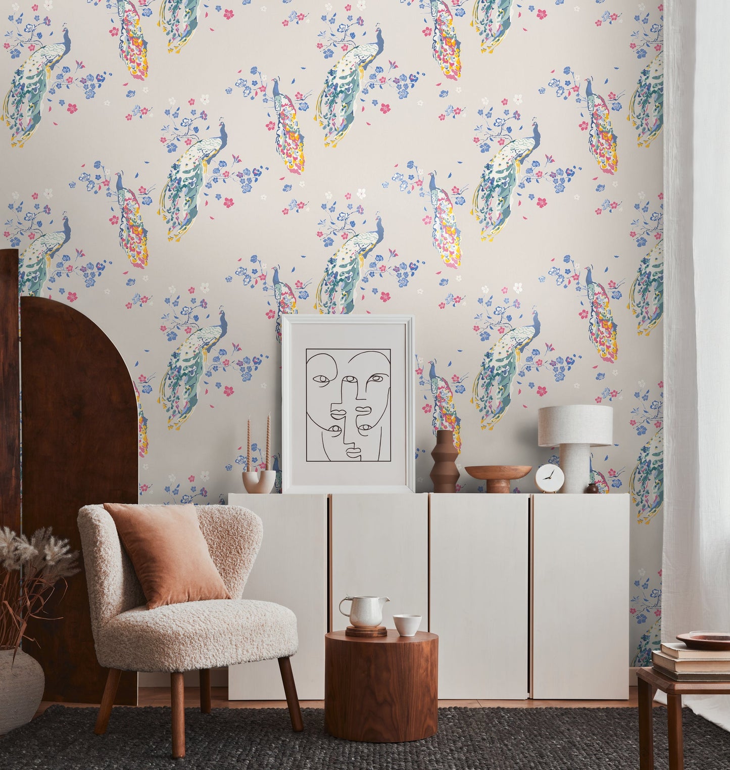 Livingwalls House of Turnowsky Florale Vliestapete Grau Blau Rot Weiß 10,05 m x 0,53 m