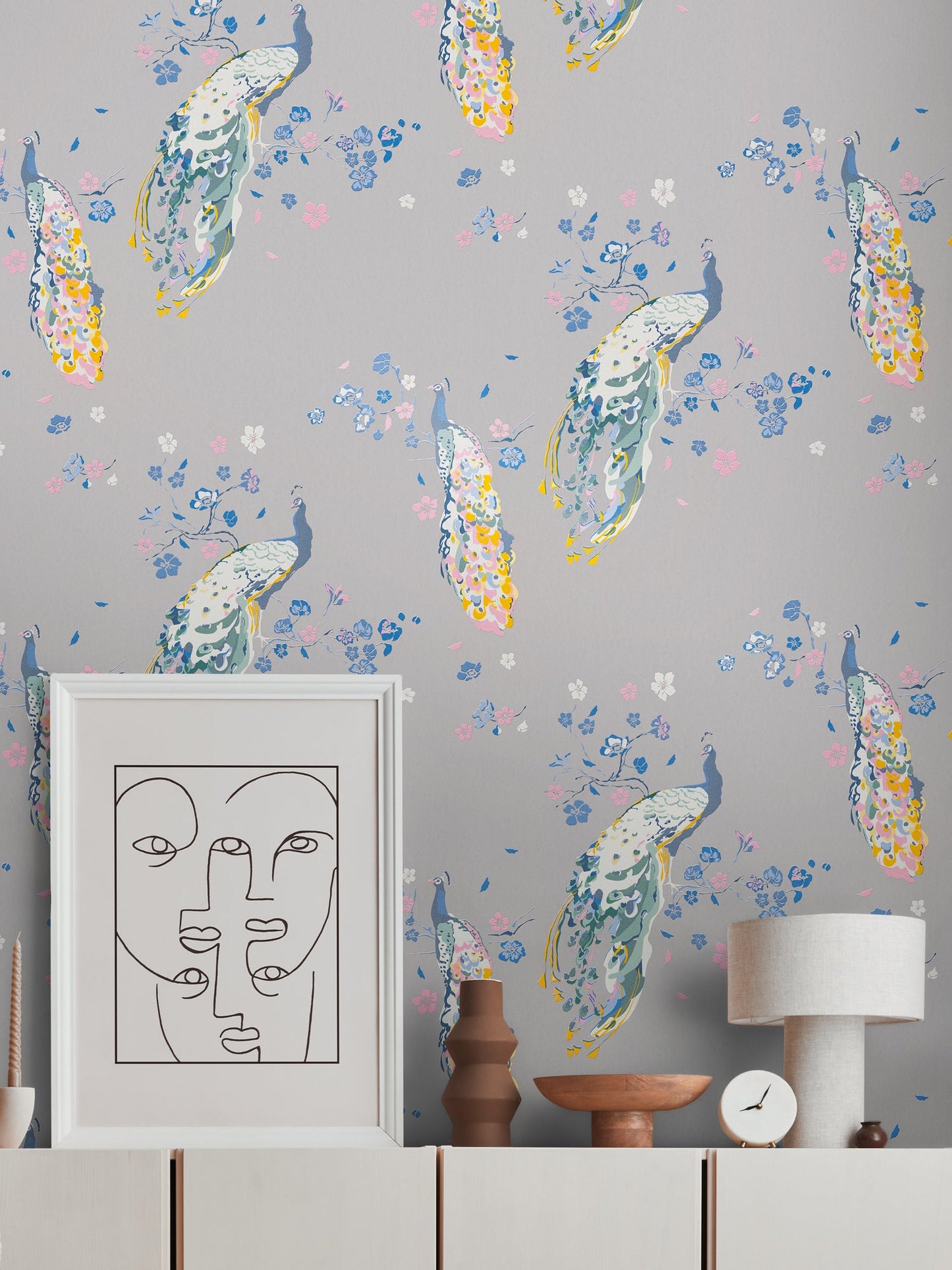 Livingwalls House of Turnowsky Florale Vliestapete Grau Blau Rosa Weiß 10,05 m x 0,53 m