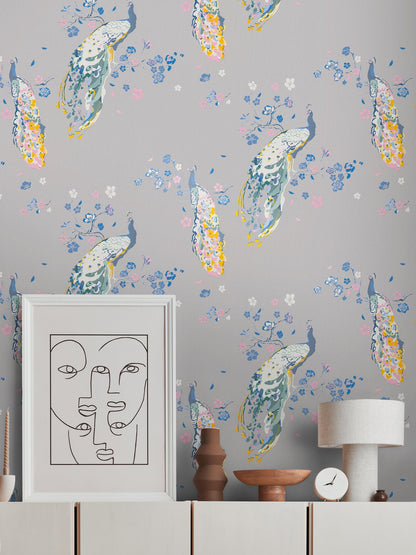 Livingwalls House of Turnowsky Florale Vliestapete Grau Blau Rosa Weiß 10,05 m x 0,53 m