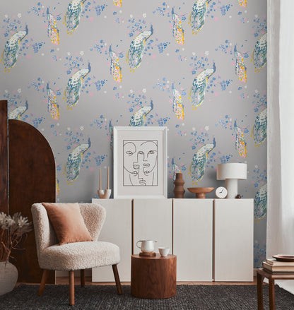 Livingwalls House of Turnowsky Florale Vliestapete Grau Blau Rosa Weiß 10,05 m x 0,53 m